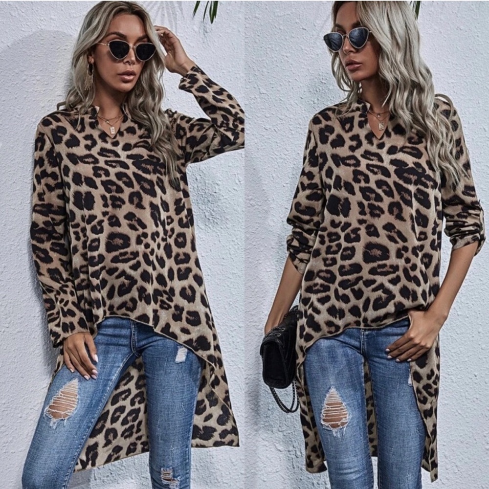 Leopard Print High-Low Blouse